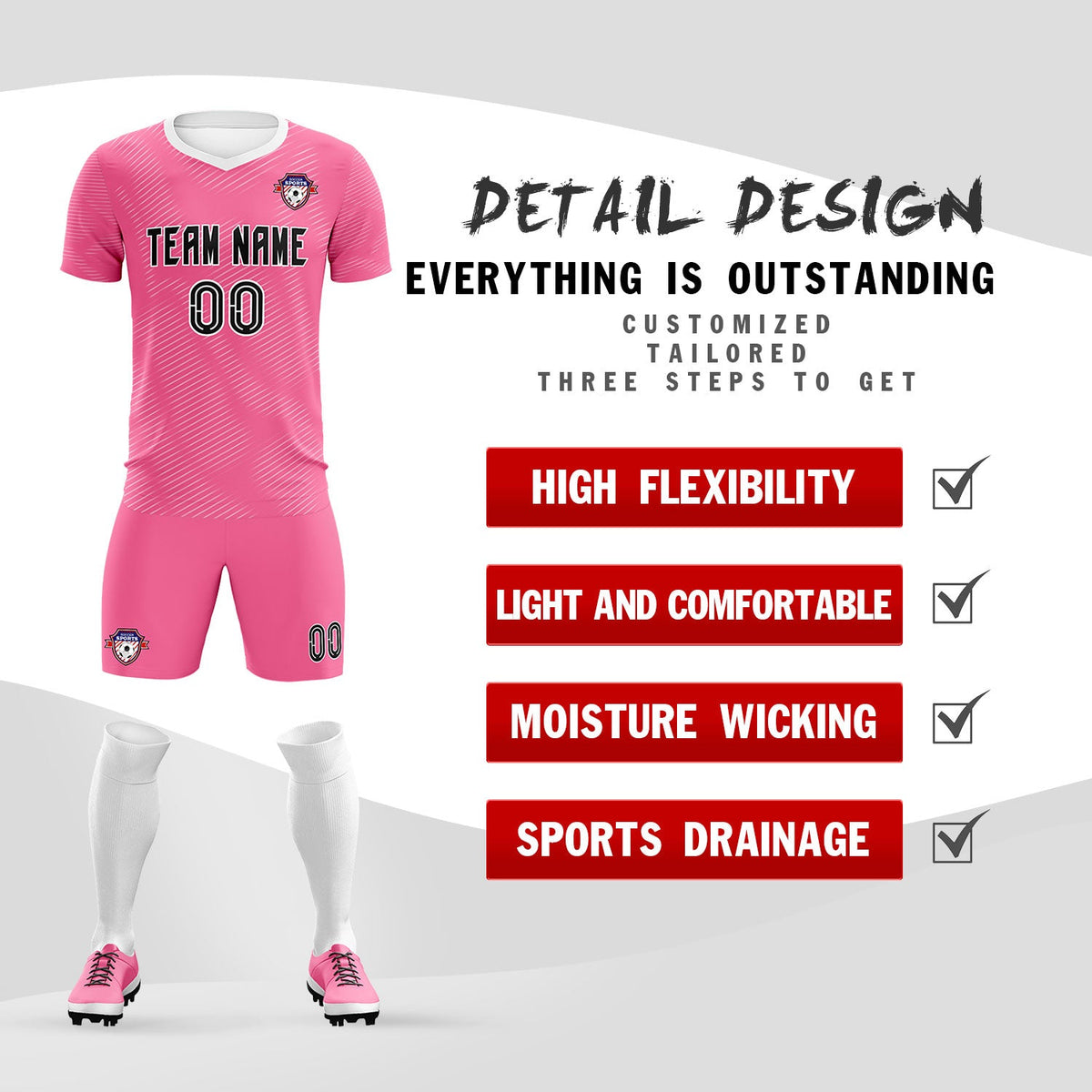 Custom Pink White Training Uniform For Men Football Sets Jersey