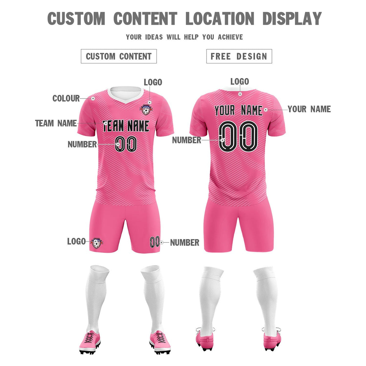 Custom Pink White Training Uniform For Men Football Sets Jersey