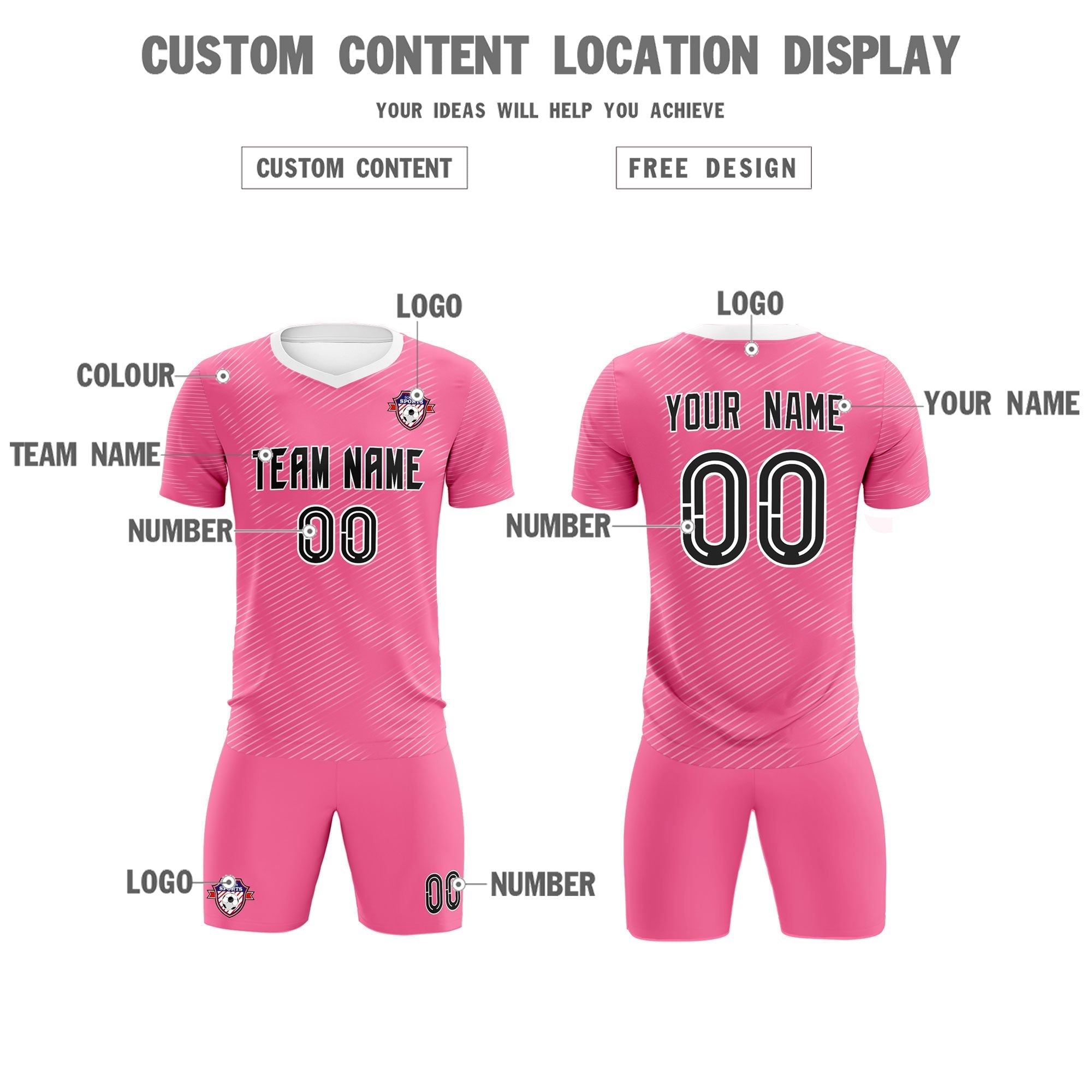 Custom Pink White Training Uniform For Men Football Sets Jersey