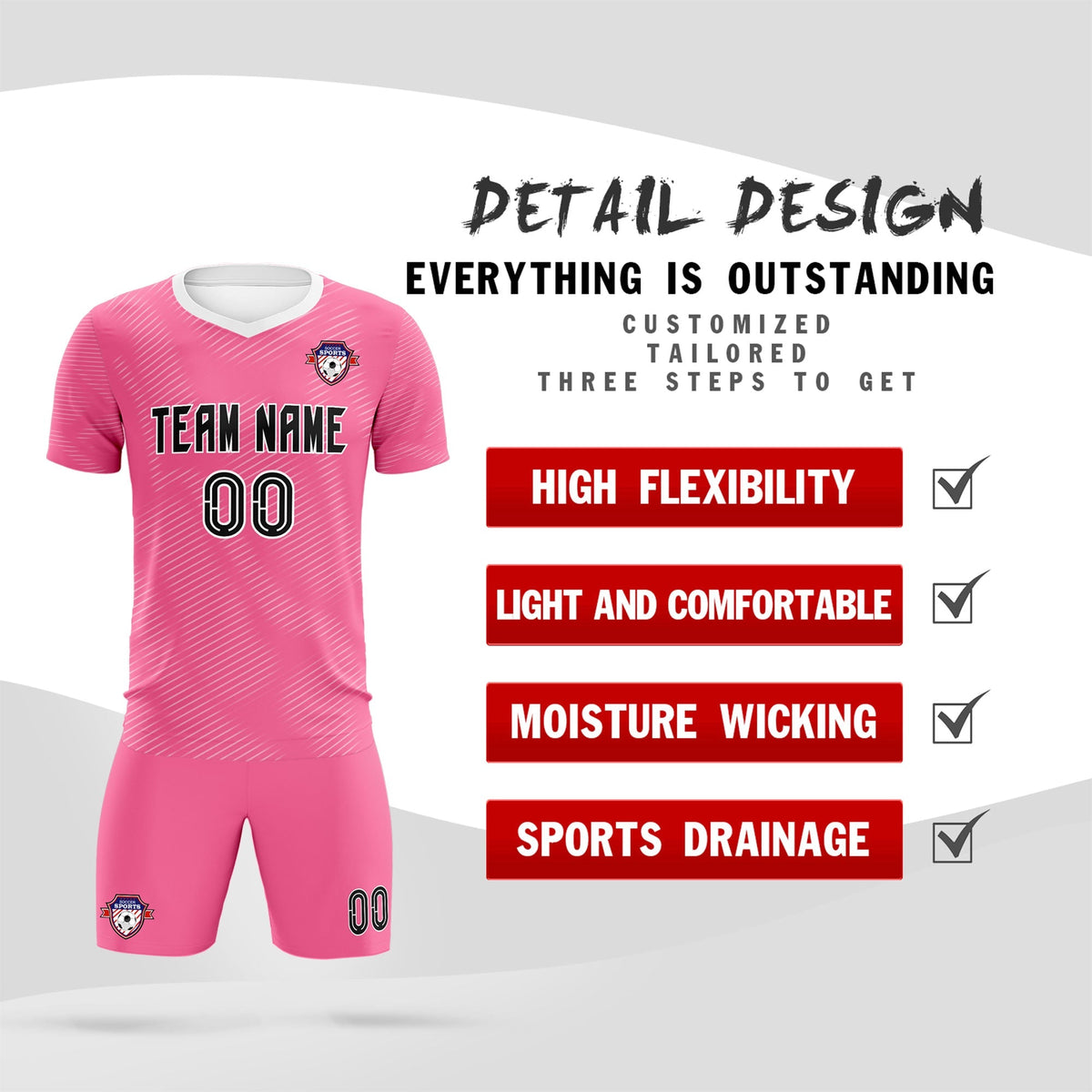 Custom Pink White Training Uniform For Men Football Sets Jersey