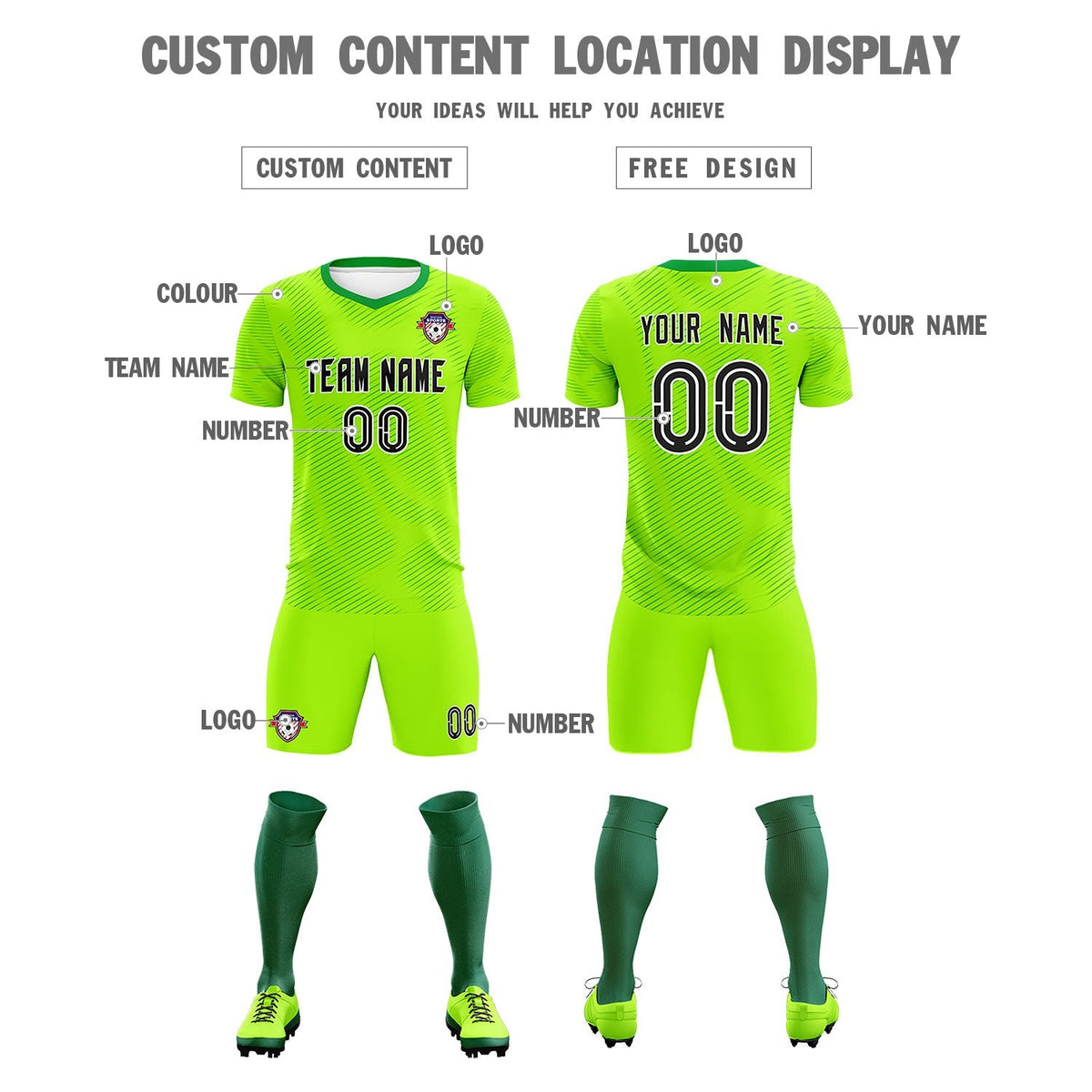 Custom Neon Green Kelly Green Training Uniform For Men Football Sets Jersey