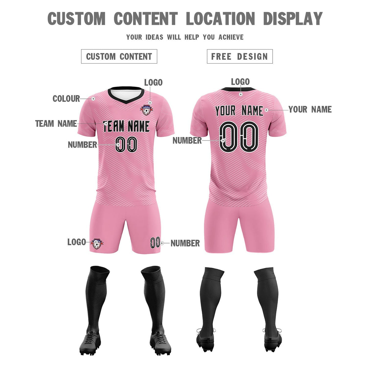 Custom Light Pink White Training Uniform For Men Football Sets Jersey