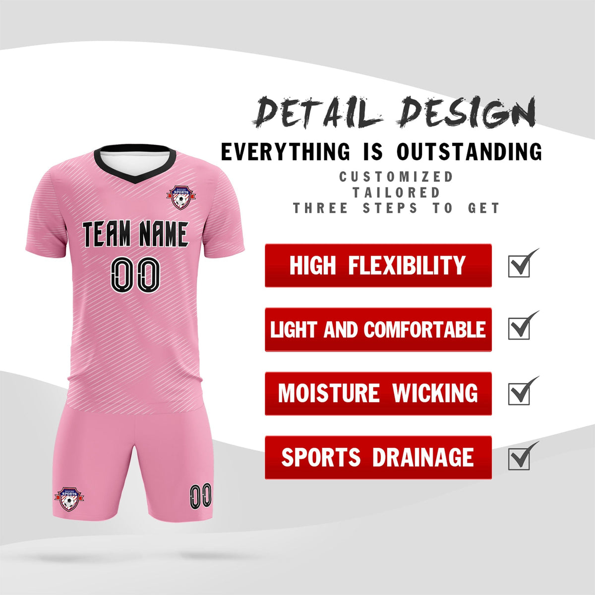 Custom Light Pink White Training Uniform For Men Football Sets Jersey
