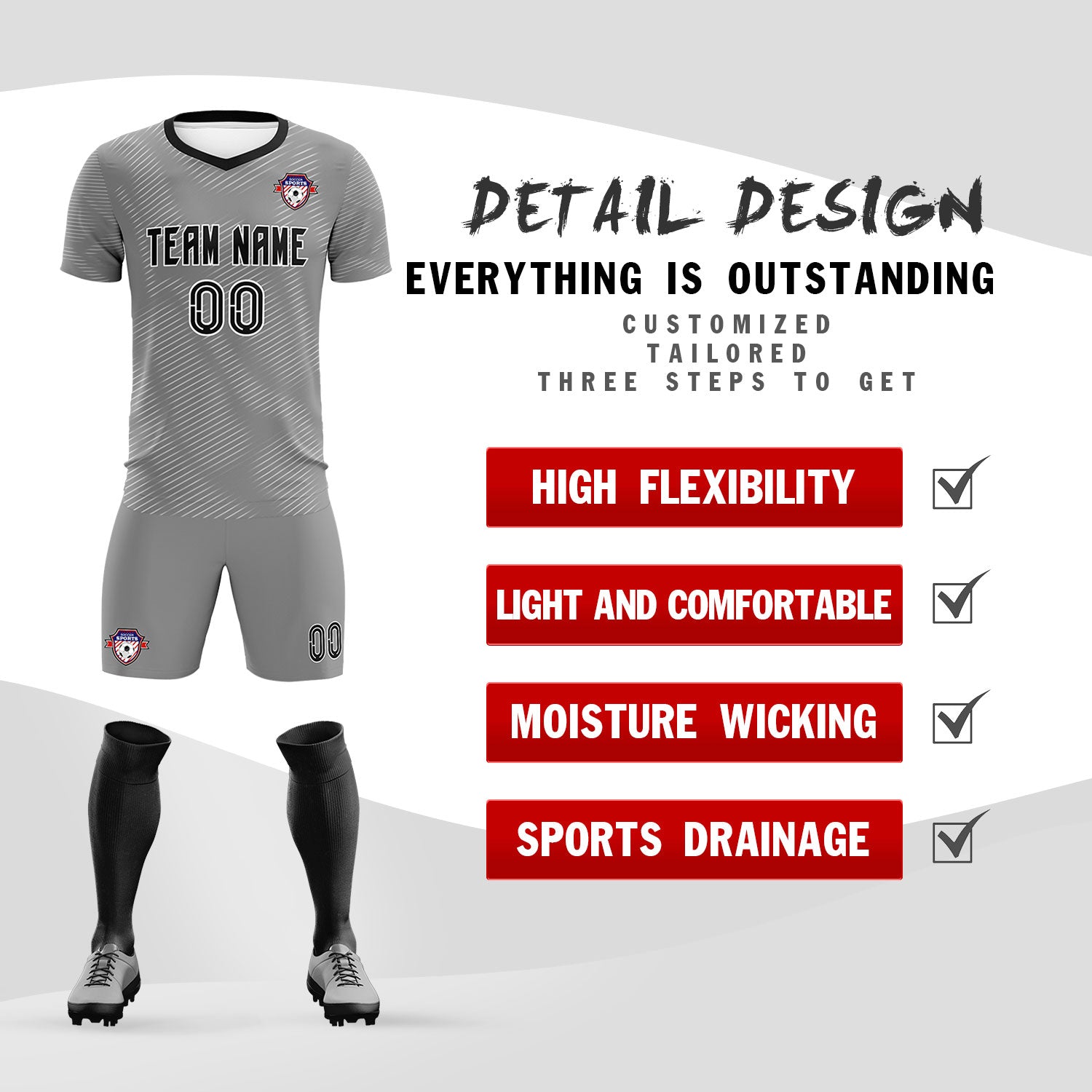 Custom Dark Gray White Training Uniform For Men Football Sets Jersey