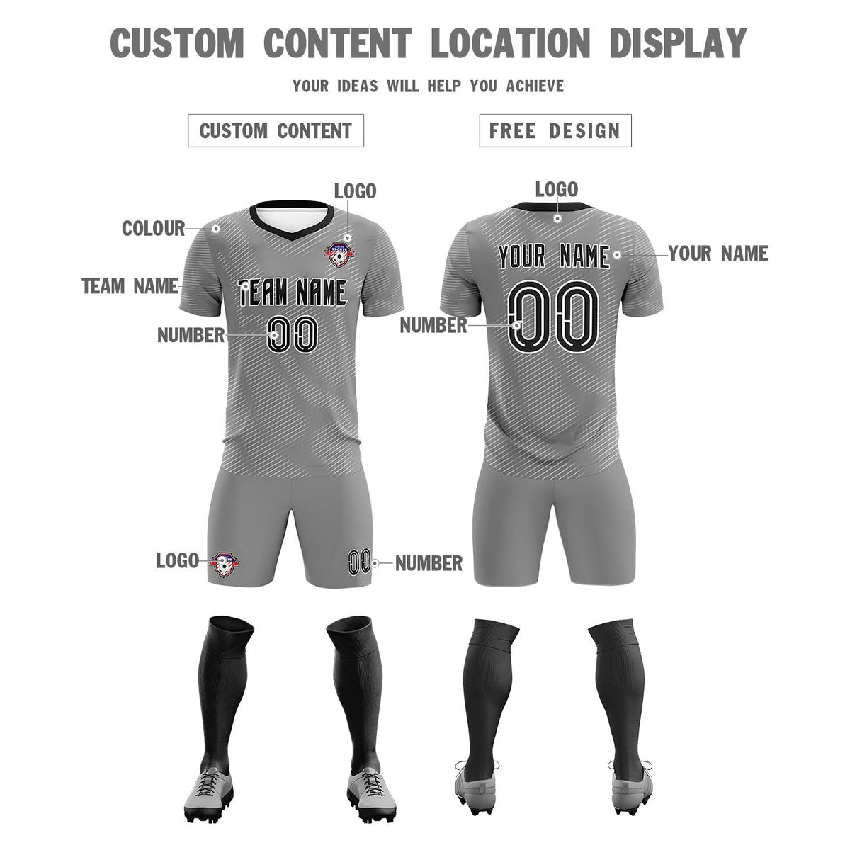 Custom Dark Gray White Training Uniform For Men Football Sets Jersey