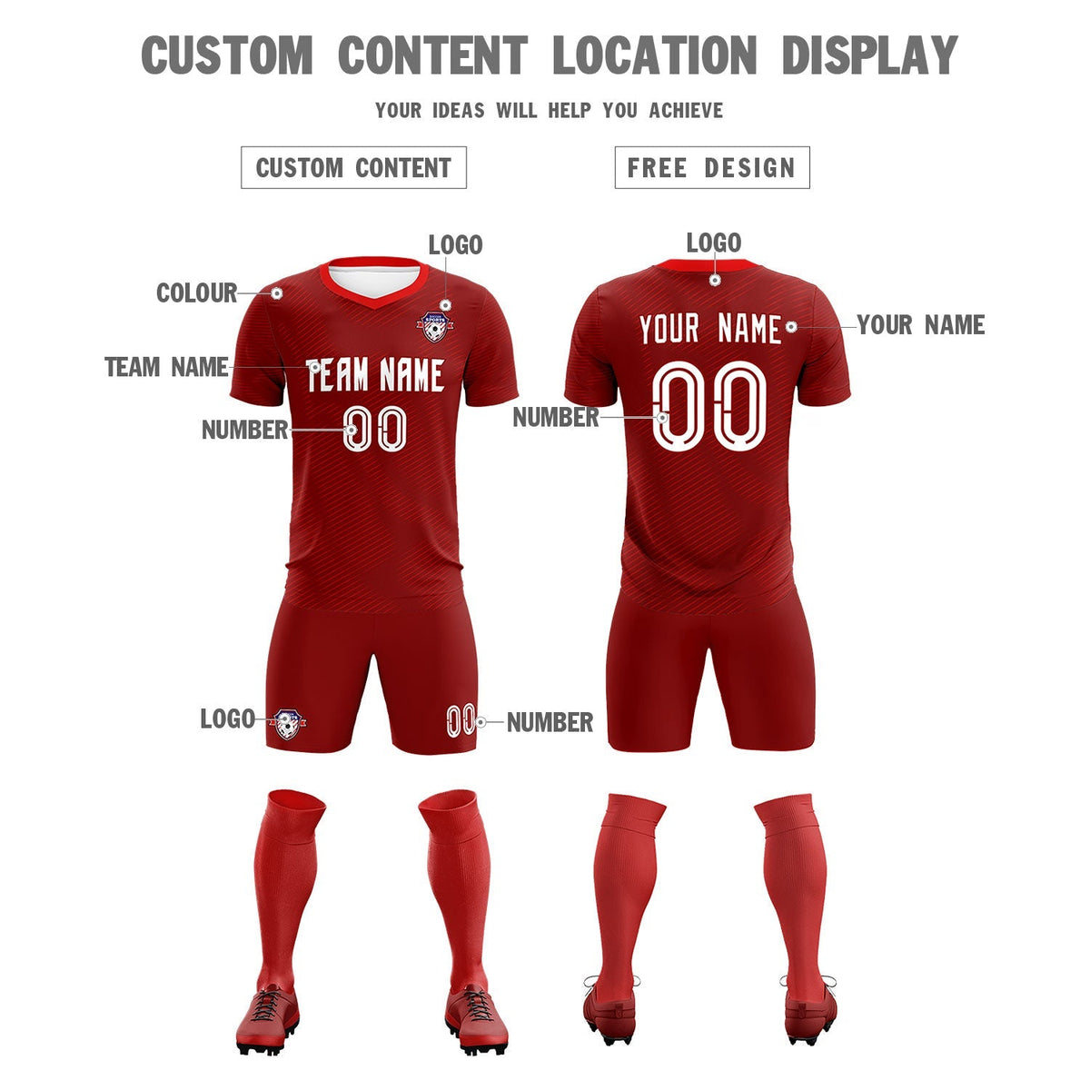 Custom Crimson Red Training Uniform For Men Football Sets Jersey