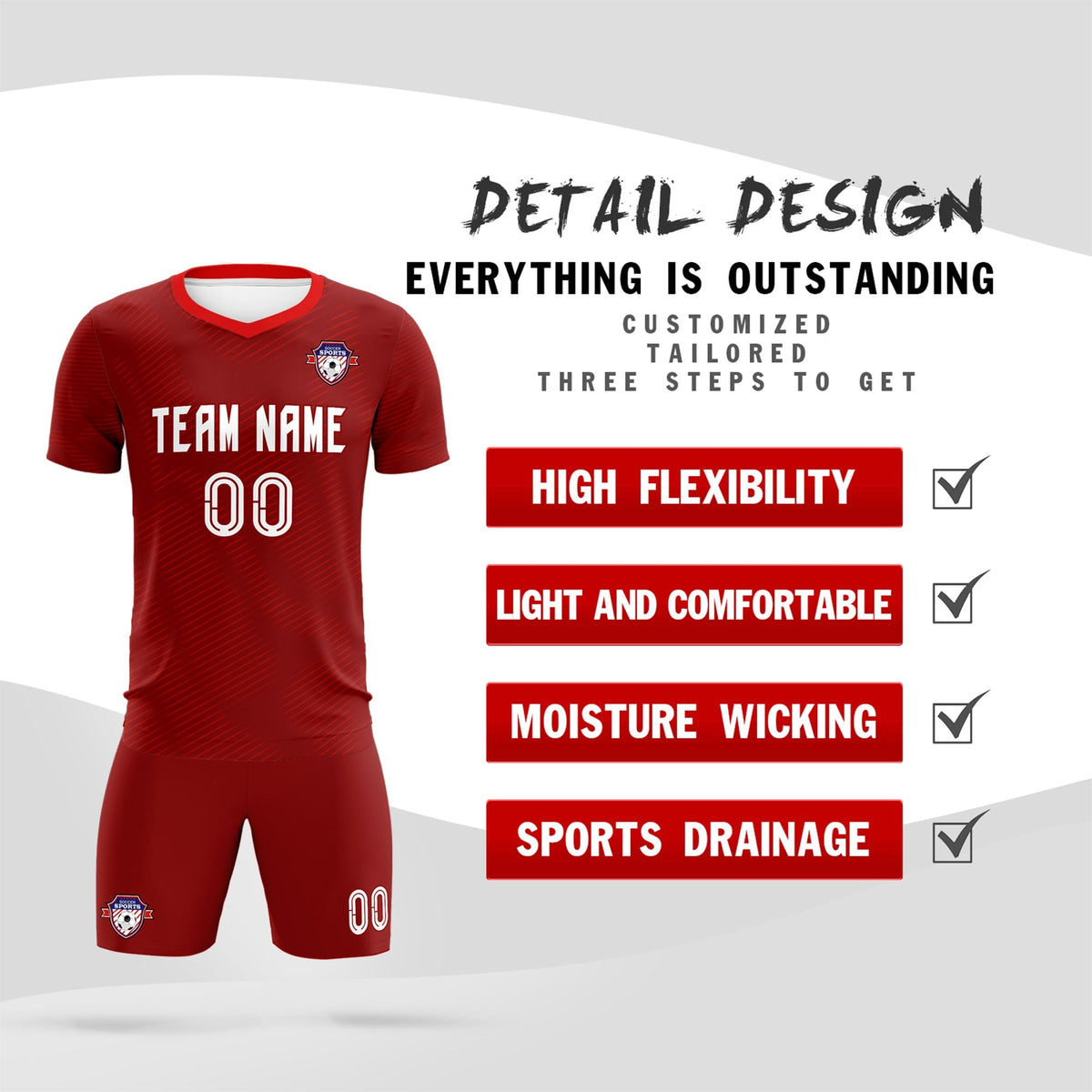 Custom Crimson Red Training Uniform For Men Football Sets Jersey
