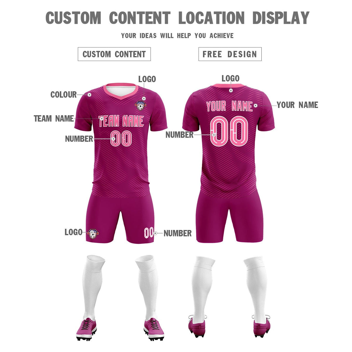 Custom Rose Red Pink Training Uniform For Men Football Sets Jersey