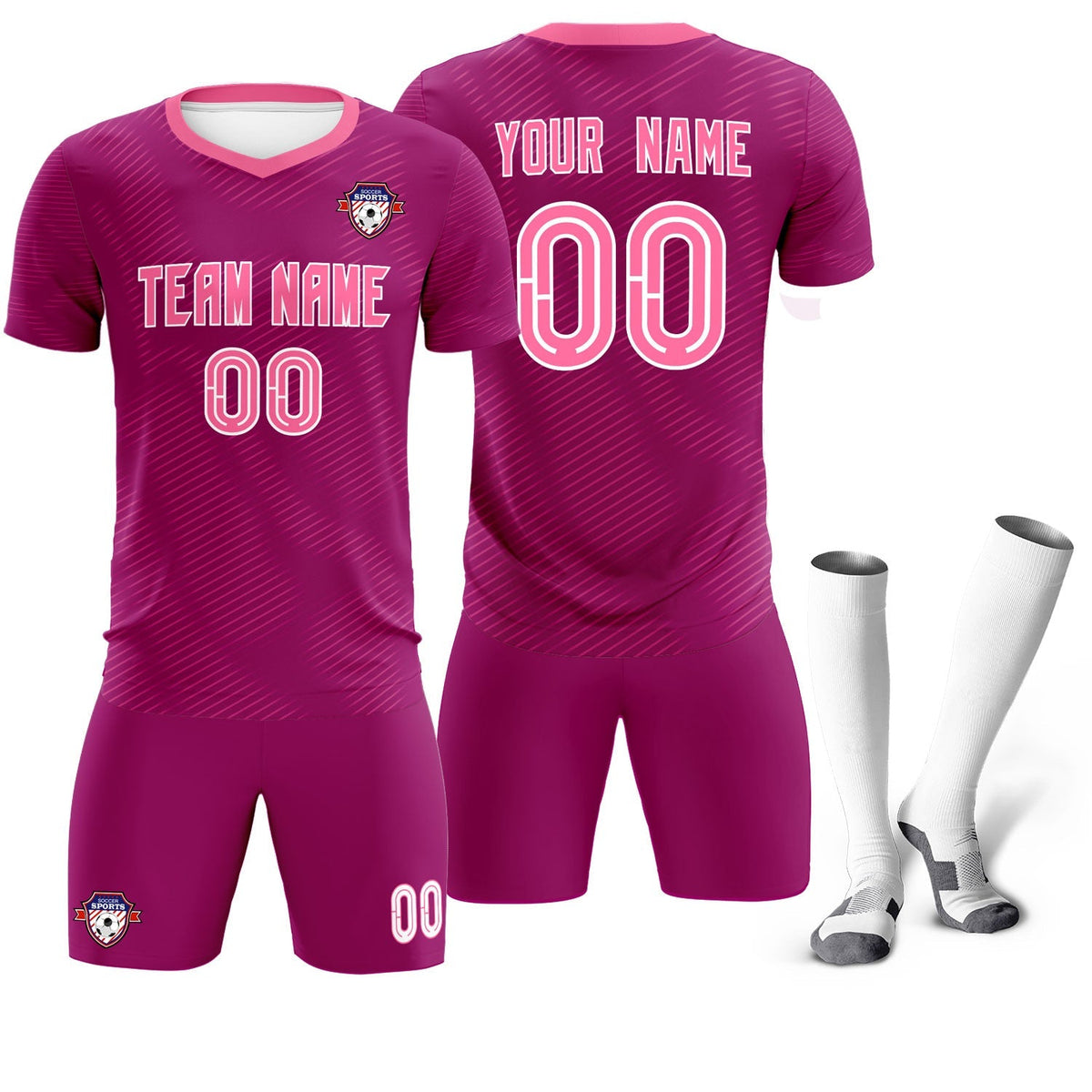 Custom Rose Red Pink Training Uniform For Men Football Sets Jersey