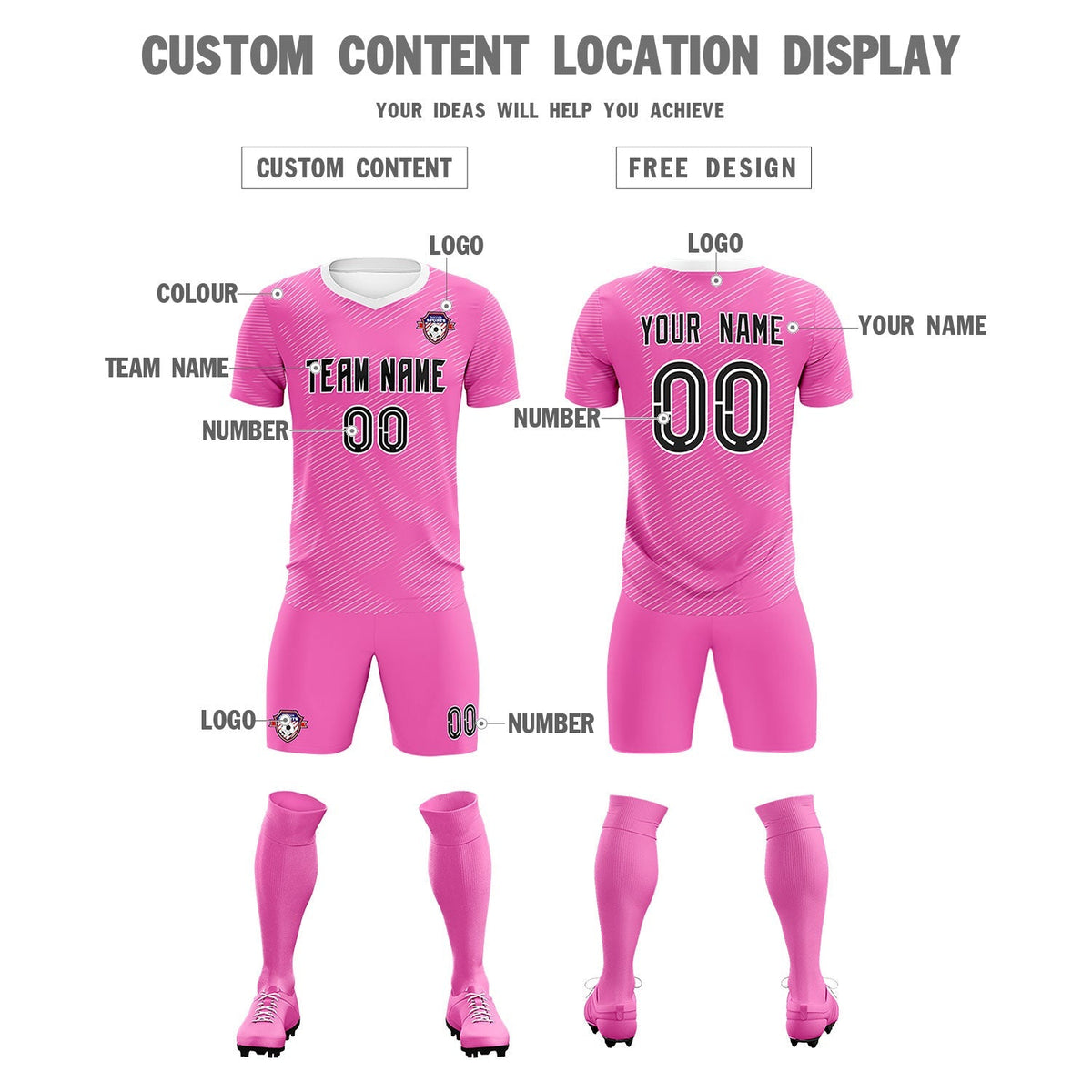 Custom Pink White Training Uniform For Men Football Sets Jersey