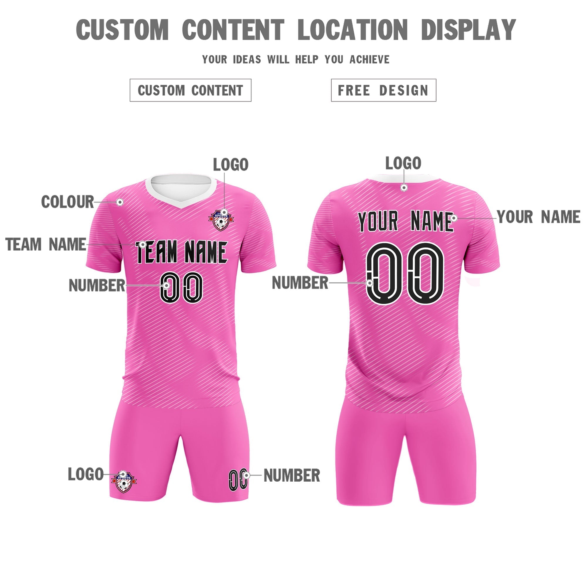 Custom Pink White Training Uniform For Men Football Sets Jersey