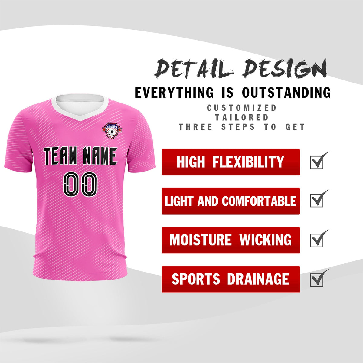 Custom Pink White Training Uniform For Men Football Sets Jersey