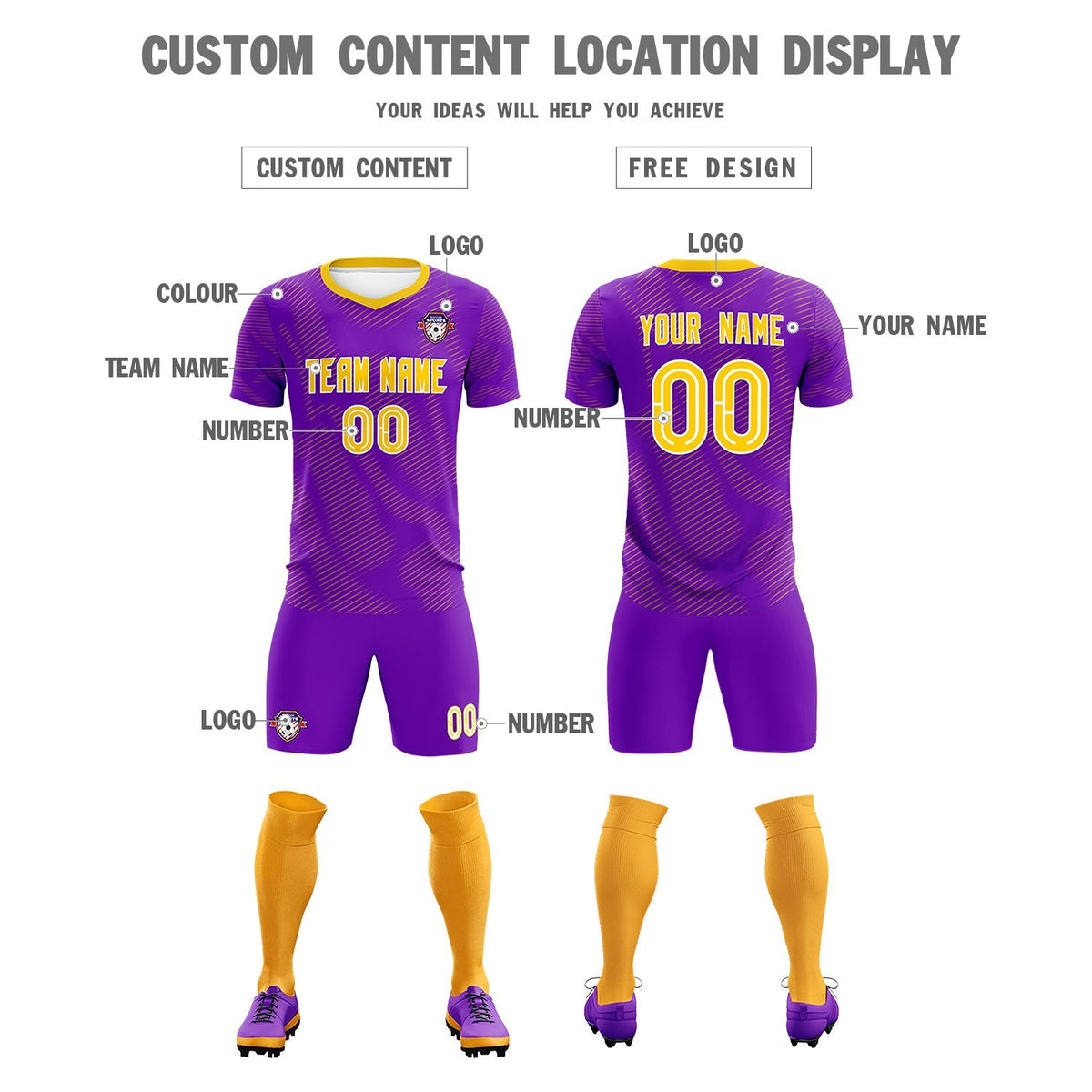Custom Purple Gold Training Uniform For Men Football Sets Jersey