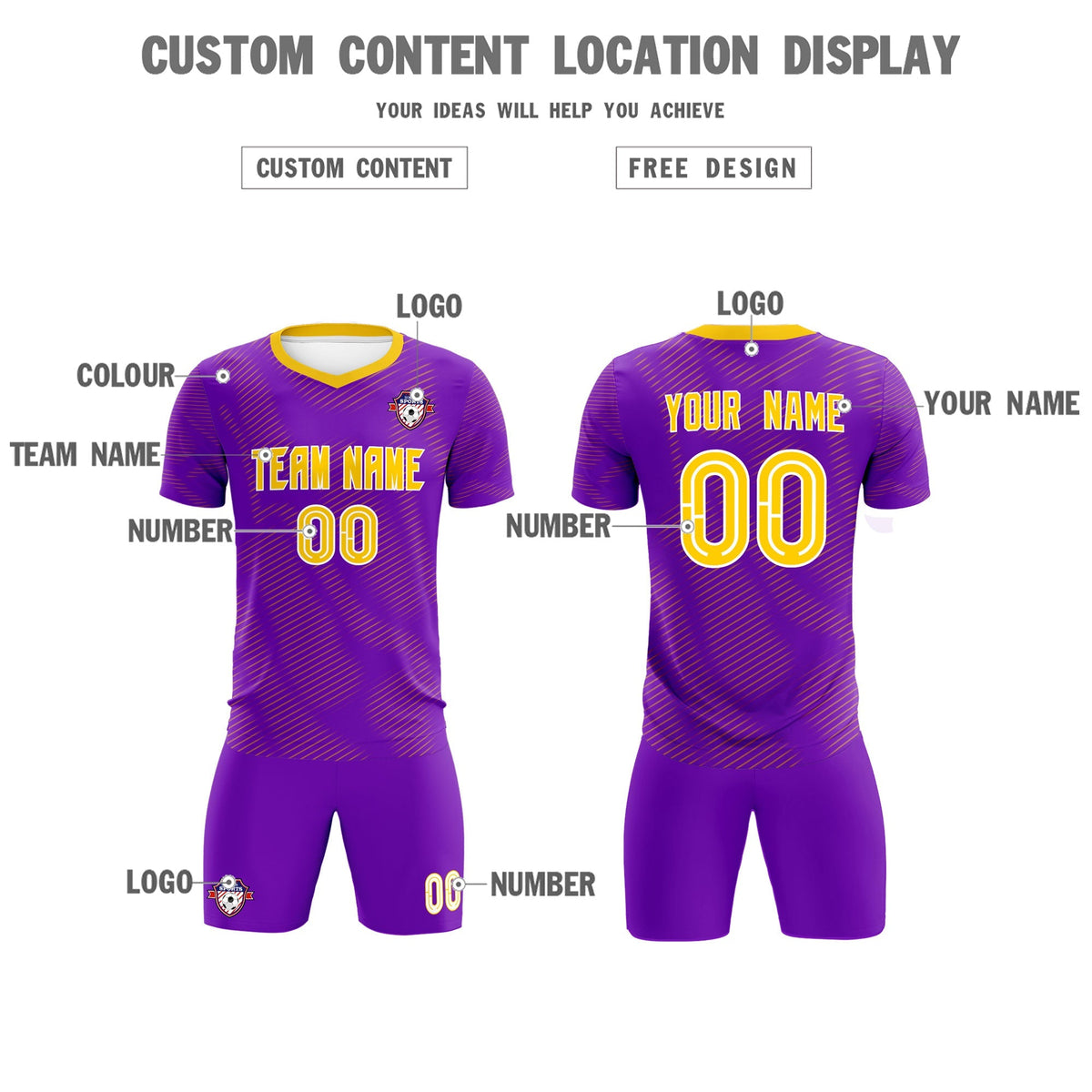 Custom Purple Gold Training Uniform For Men Football Sets Jersey