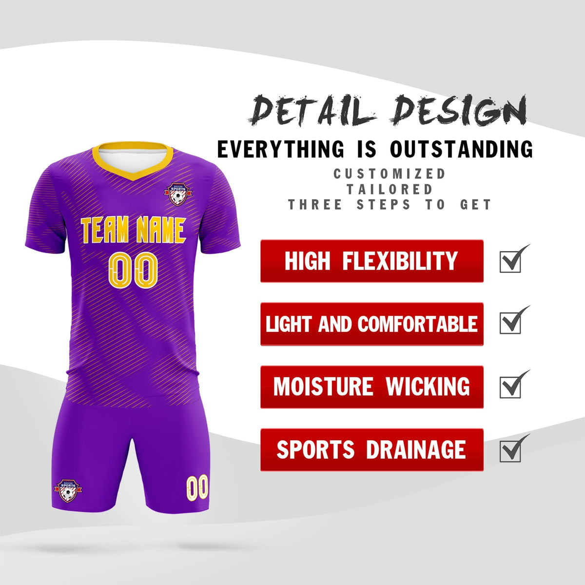 Custom Purple Gold Training Uniform For Men Football Sets Jersey