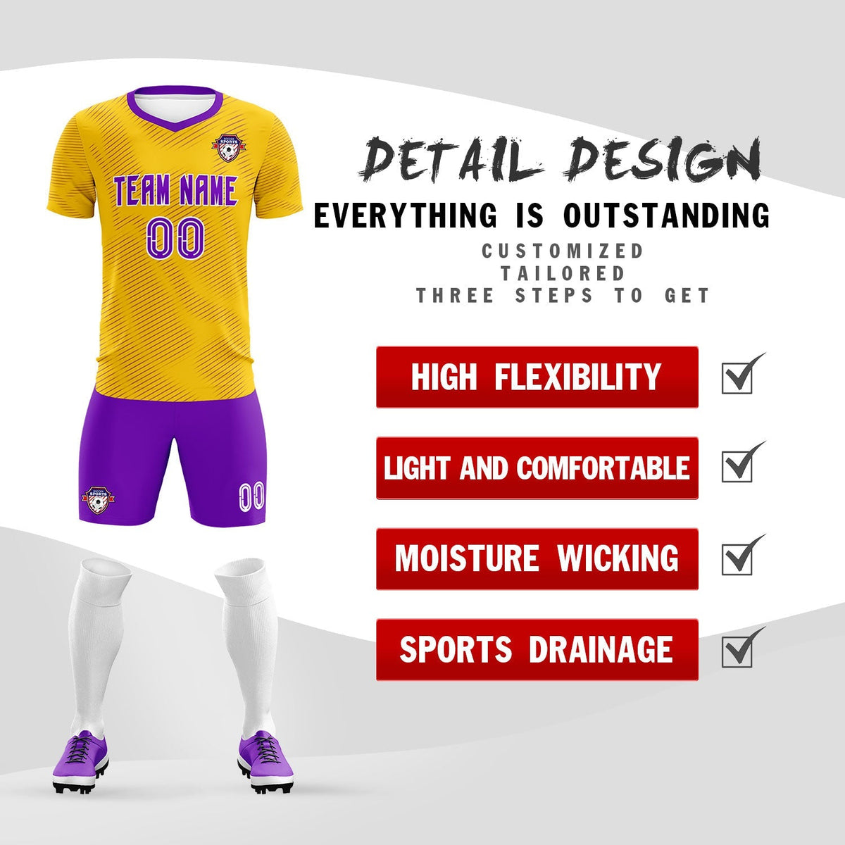 Custom Gold Purple Training Uniform For Men Football Sets Jersey