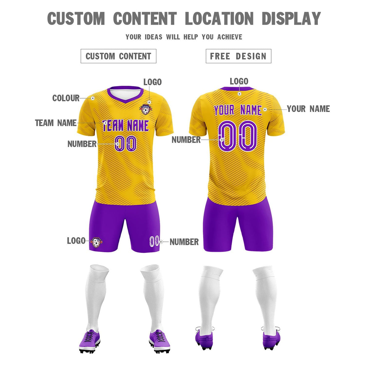 Custom Gold Purple Training Uniform For Men Football Sets Jersey