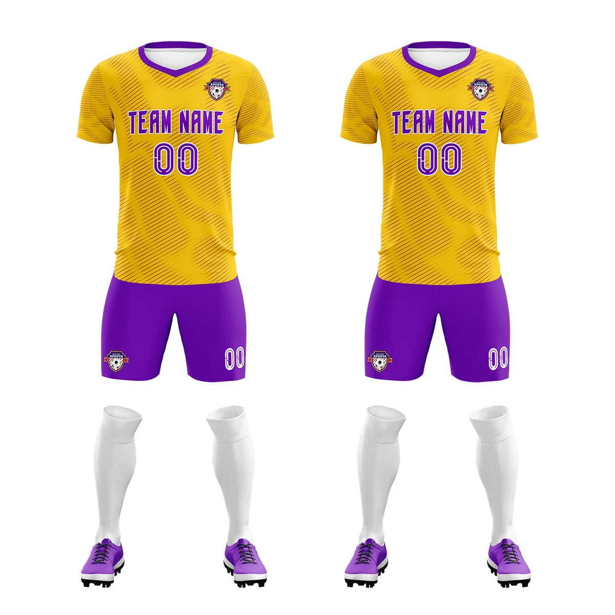 Custom Gold Purple Training Uniform For Men Football Sets Jersey