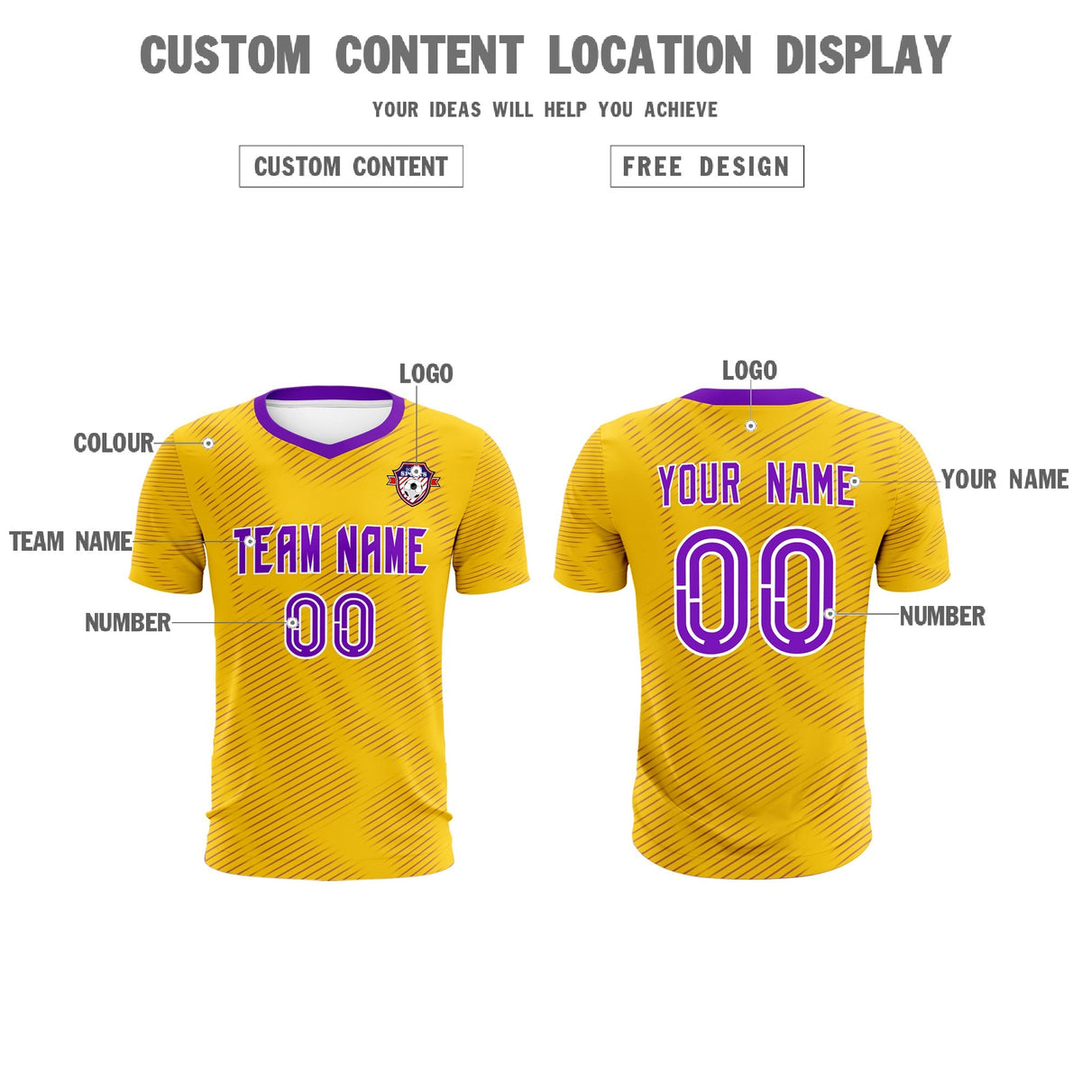 Custom Gold Purple Training Uniform For Men Football Sets Jersey