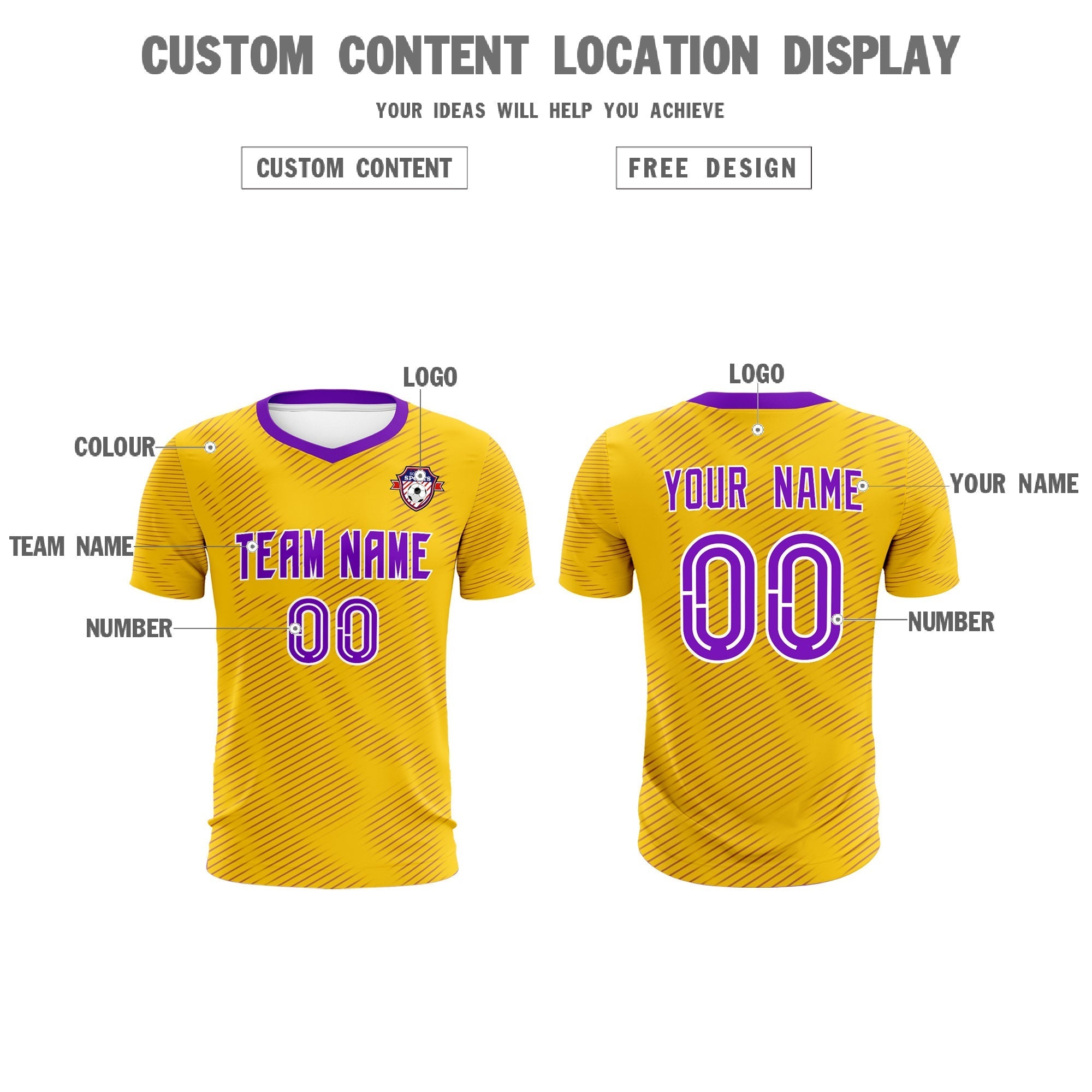 Custom Gold Purple Training Uniform For Men Football Sets Jersey