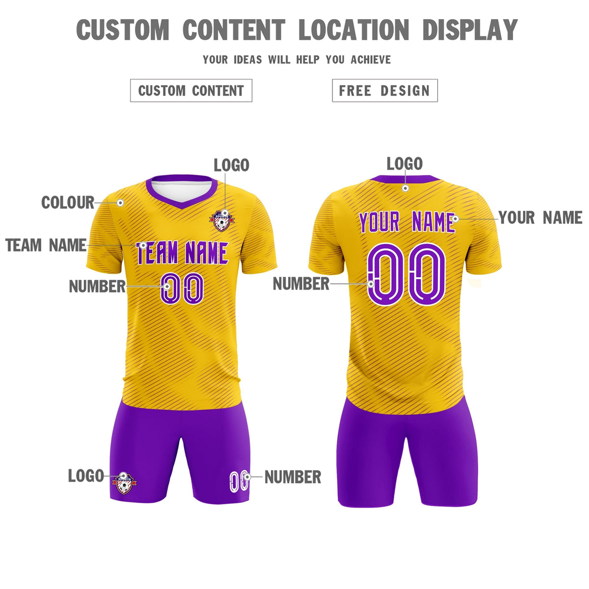 Custom Gold Purple Training Uniform For Men Football Sets Jersey