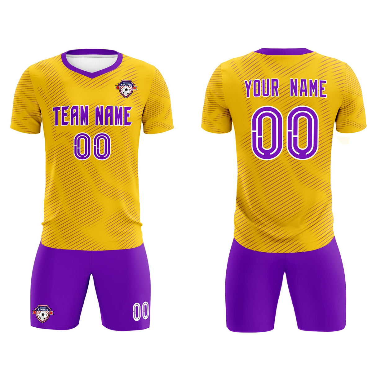 Custom Gold Purple Training Uniform For Men Football Sets Jersey