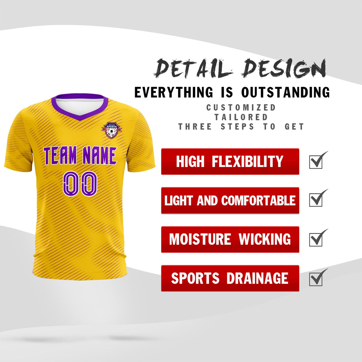 Custom Gold Purple Training Uniform For Men Football Sets Jersey