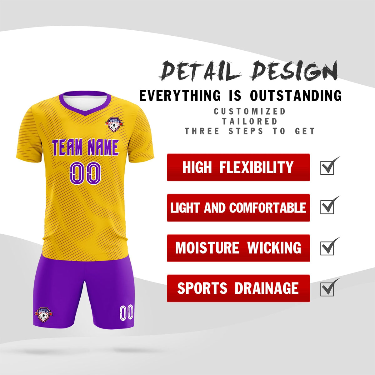 Custom Gold Purple Training Uniform For Men Football Sets Jersey