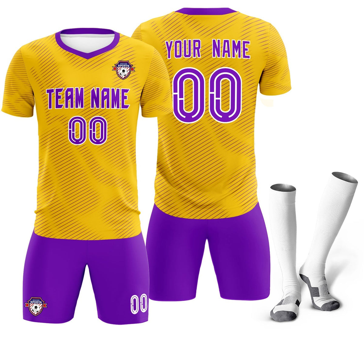 Custom Gold Purple Training Uniform For Men Football Sets Jersey