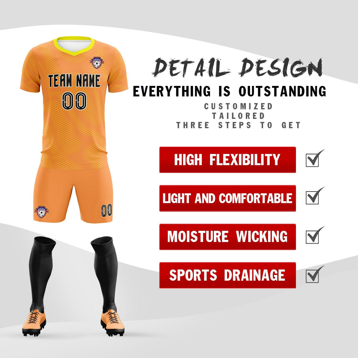 Custom Light Orange Gold Training Uniform For Men Football Sets Jersey