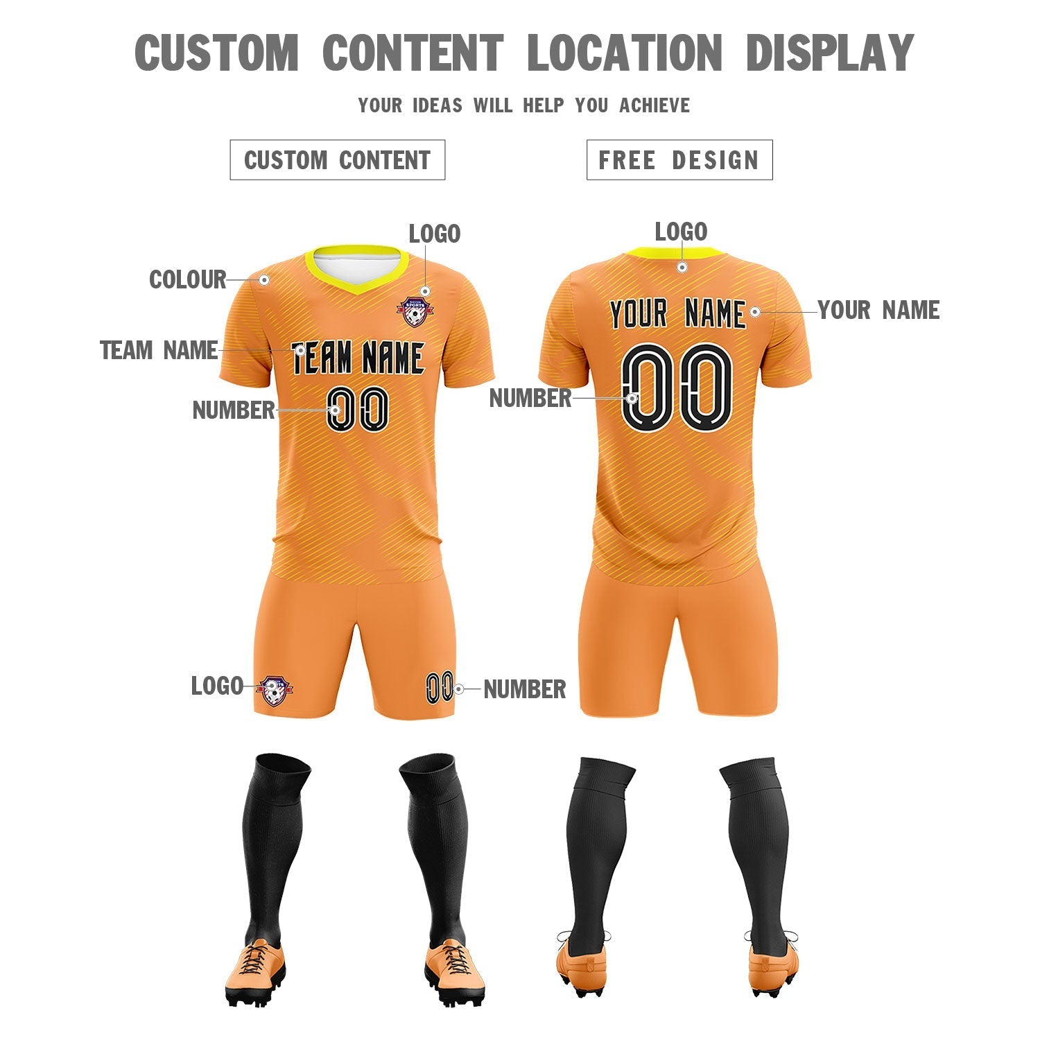 Custom Light Orange Gold Training Uniform For Men Football Sets Jersey