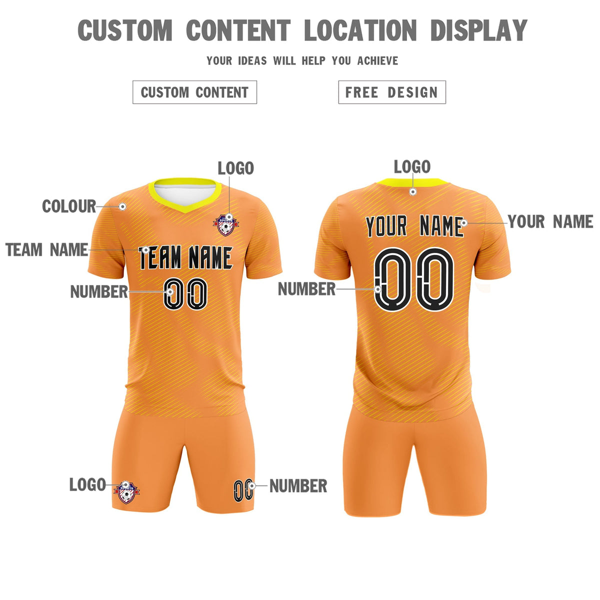 Custom Light Orange Gold Training Uniform For Men Football Sets Jersey