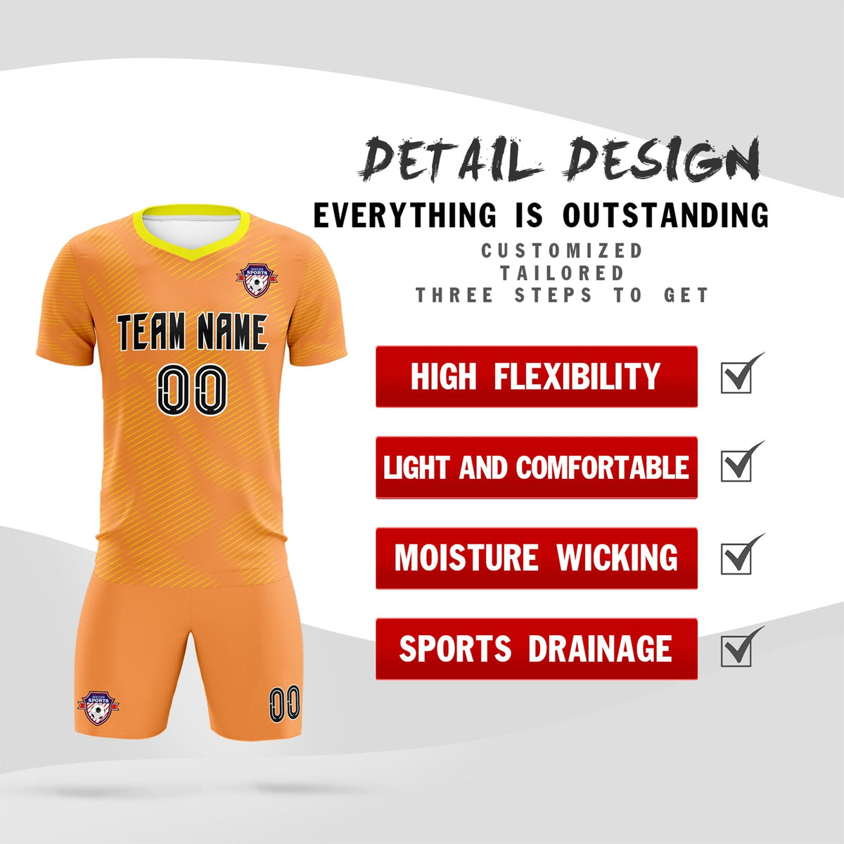 Custom Light Orange Gold Training Uniform For Men Football Sets Jersey