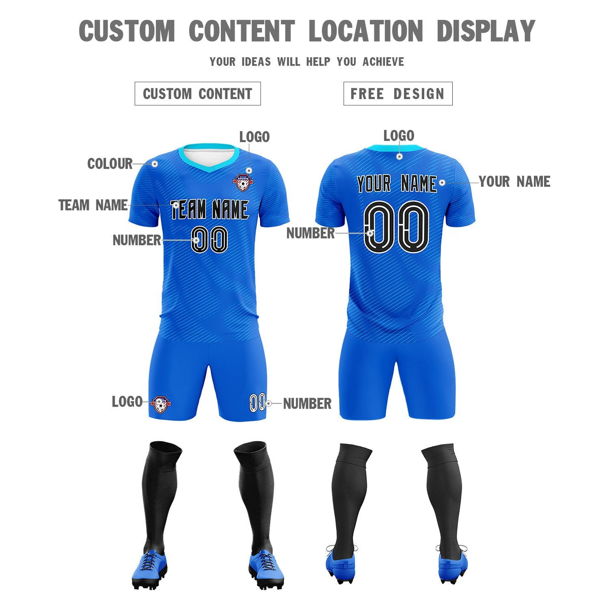Custom Royal Powder Blue Training Uniform For Men Football Sets Jersey