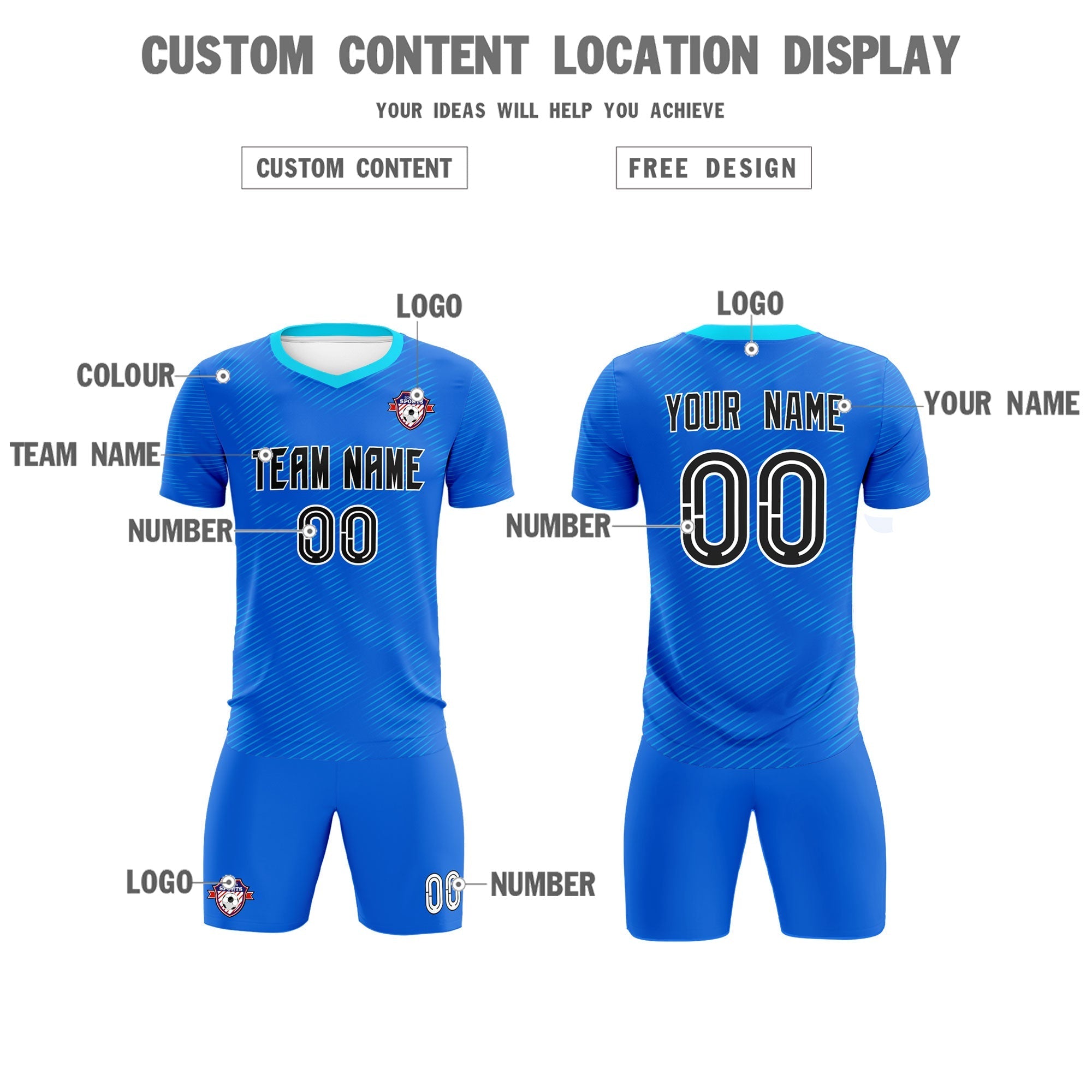 Custom Royal Powder Blue Training Uniform For Men Football Sets Jersey