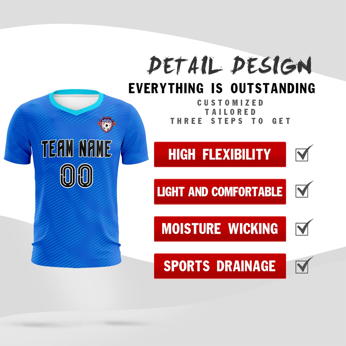 Custom Royal Powder Blue Training Uniform For Men Football Sets Jersey