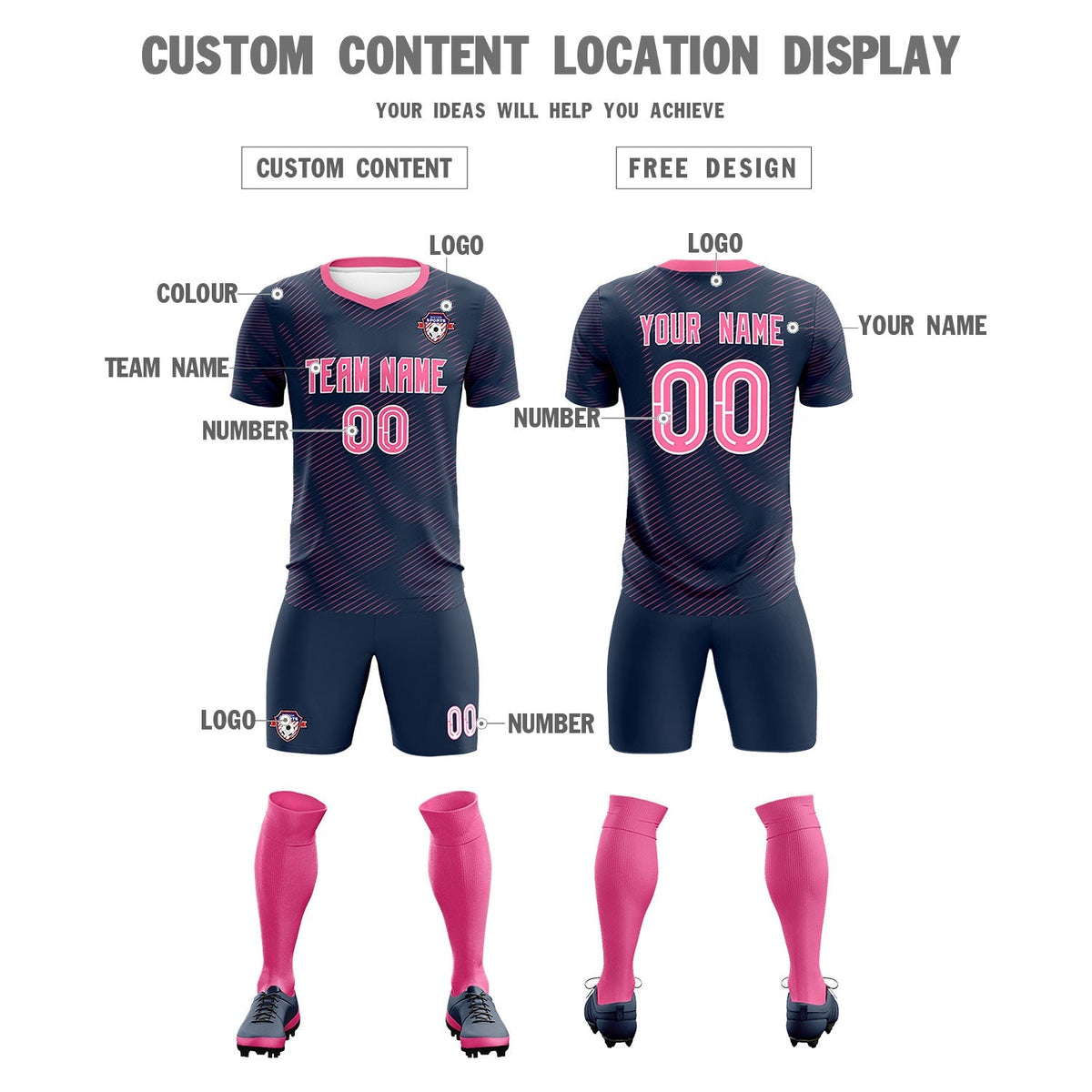 Custom Navy Pink Training Uniform For Men Football Sets Jersey