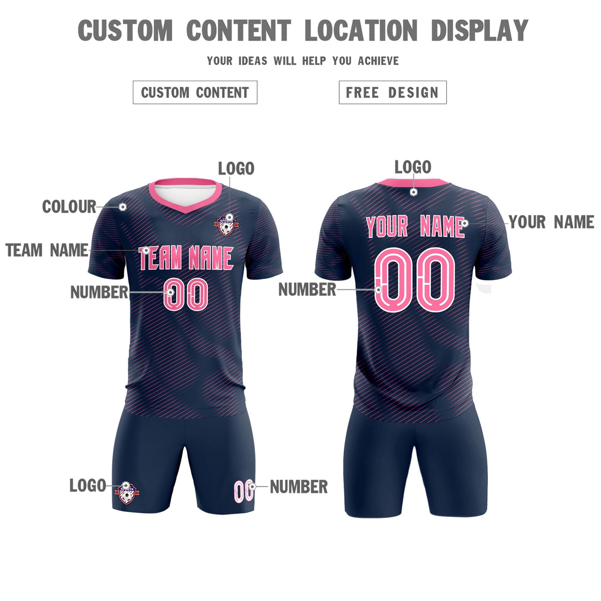 Custom Navy Pink Training Uniform For Men Football Sets Jersey