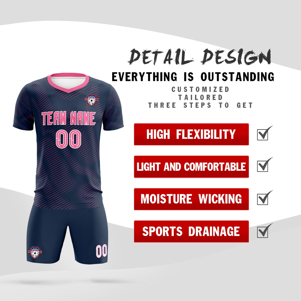 Custom Navy Pink Training Uniform For Men Football Sets Jersey