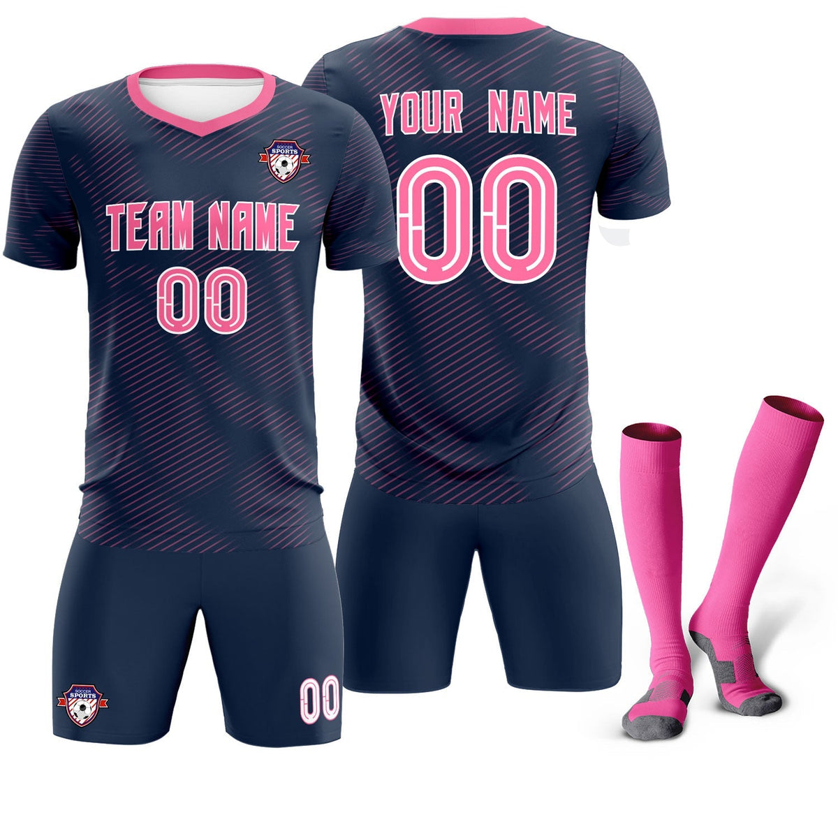 Custom Navy Pink Training Uniform For Men Football Sets Jersey