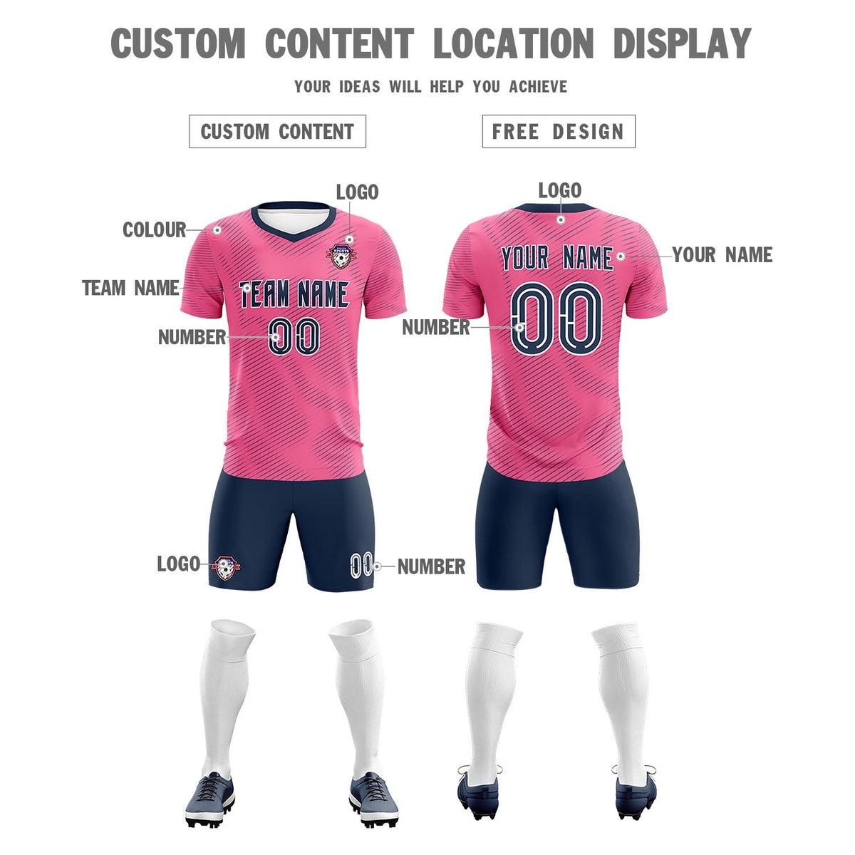 Custom Pink Navy Training Uniform For Men Football Sets Jersey
