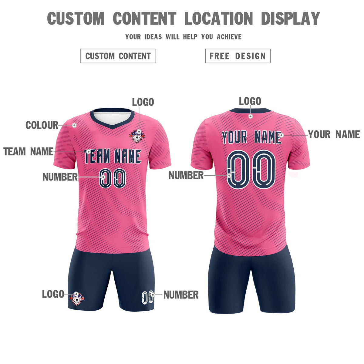 Custom Pink Navy Training Uniform For Men Football Sets Jersey