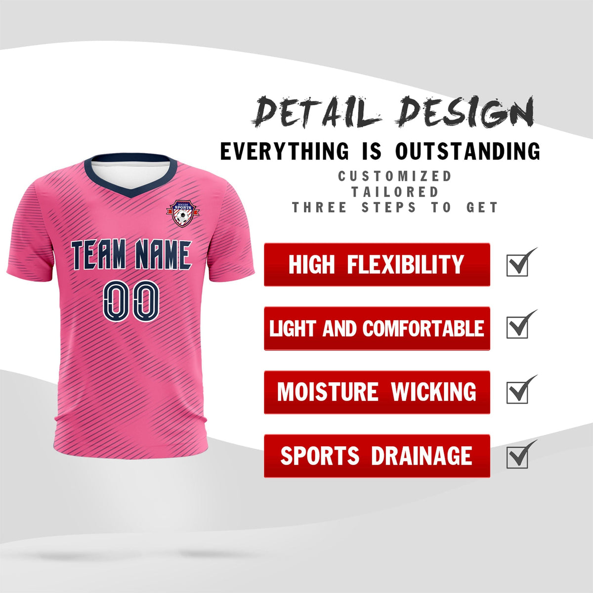 Custom Pink Navy Training Uniform For Men Football Sets Jersey
