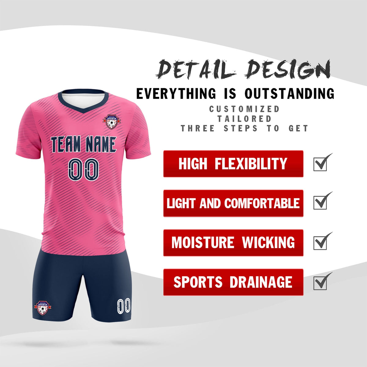 Custom Pink Navy Training Uniform For Men Football Sets Jersey