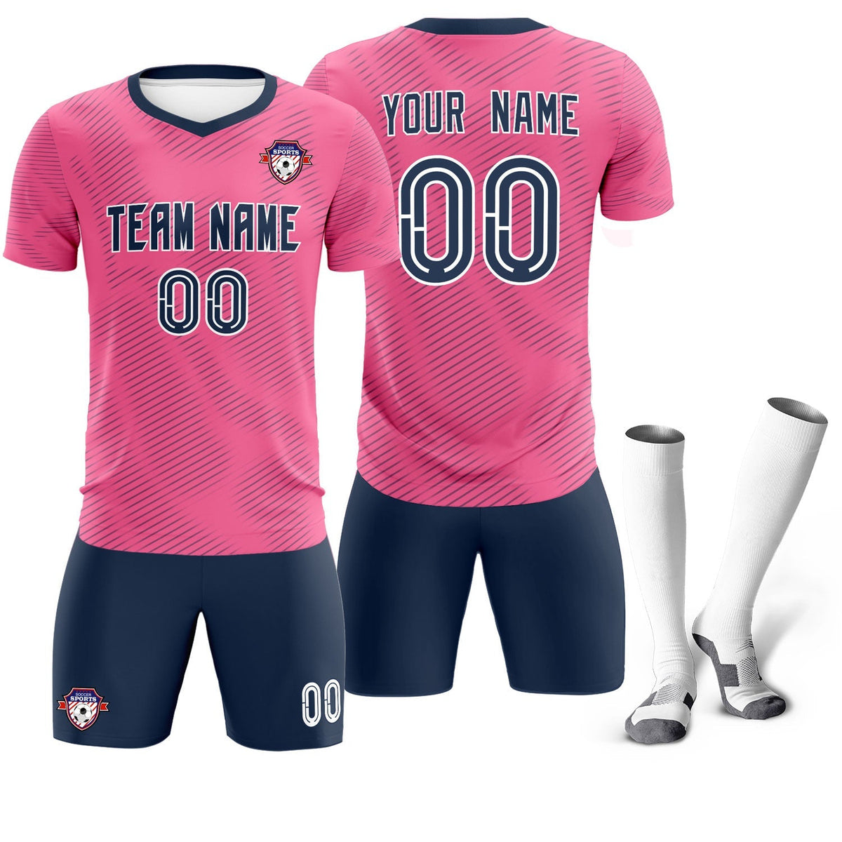 Custom Pink Navy Training Uniform For Men Football Sets Jersey