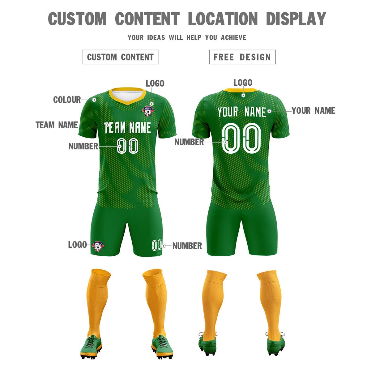 Custom Kelly Green Yellow Training Uniform For Men Football Sets Jersey