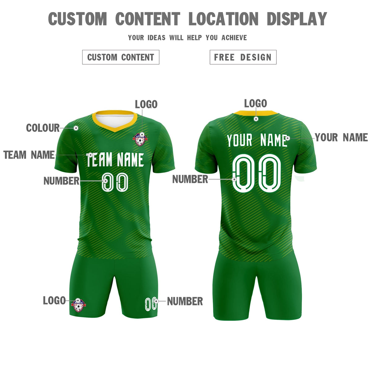 Custom Kelly Green Yellow Training Uniform For Men Football Sets Jersey