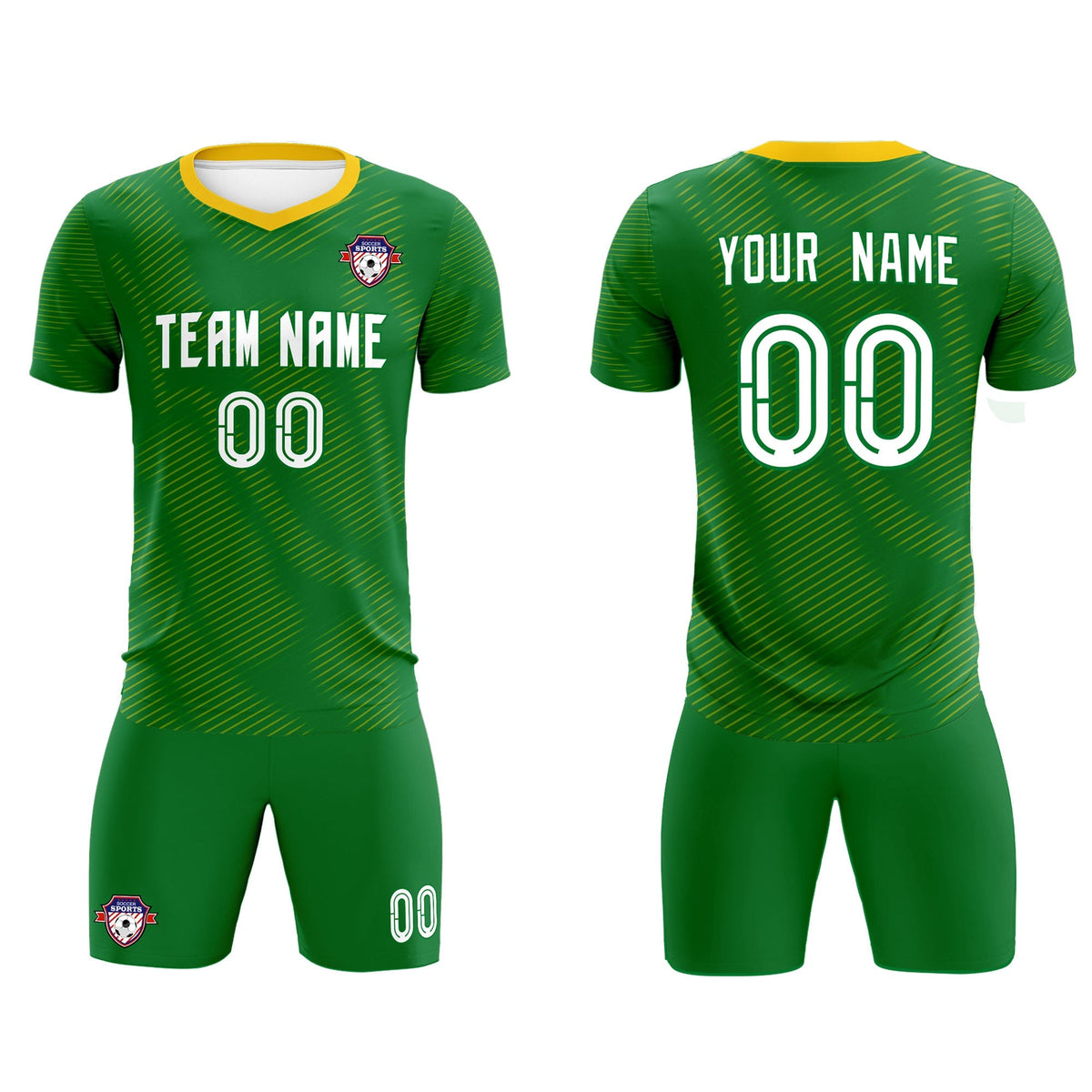 Custom Kelly Green Yellow Training Uniform For Men Football Sets Jersey