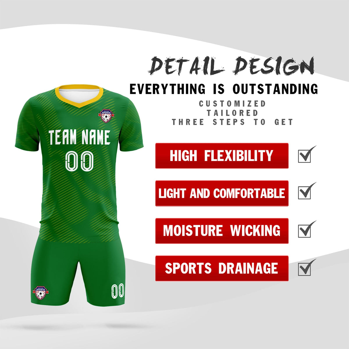 Custom Kelly Green Yellow Training Uniform For Men Football Sets Jersey