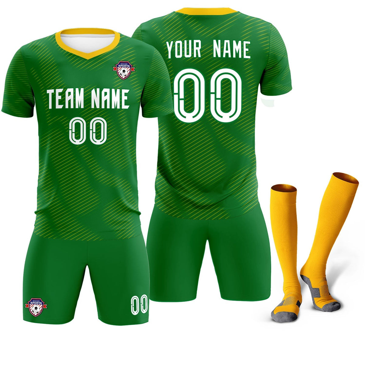 Custom Kelly Green Yellow Training Uniform For Men Football Sets Jersey